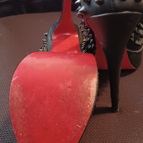 Christian Louboutin Platform Black Peep Toe Spiked Heels - Picture 2 of 7